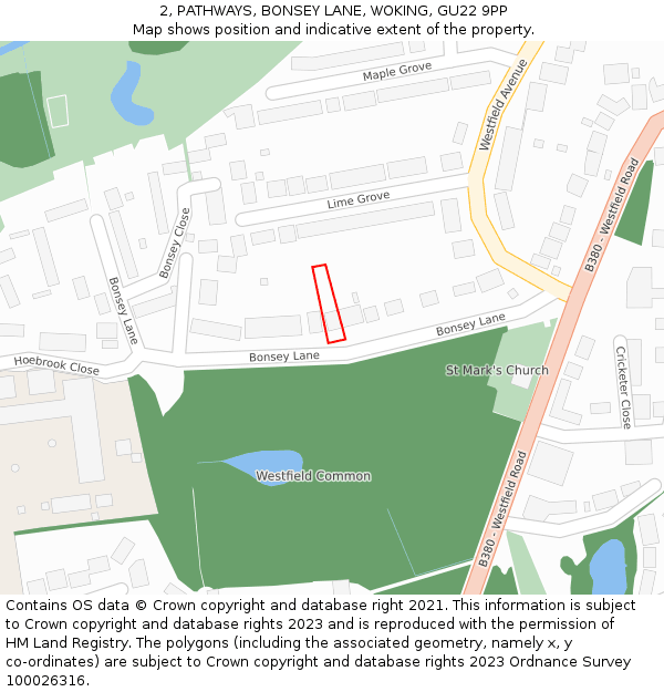 2, PATHWAYS, BONSEY LANE, WOKING, GU22 9PP: Location map and indicative extent of plot
