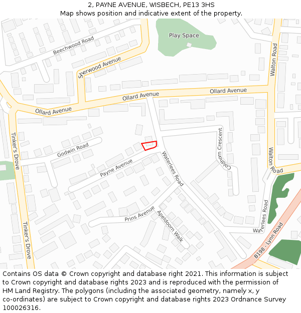 2, PAYNE AVENUE, WISBECH, PE13 3HS: Location map and indicative extent of plot