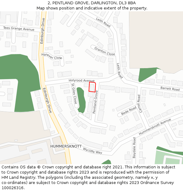 2, PENTLAND GROVE, DARLINGTON, DL3 8BA: Location map and indicative extent of plot