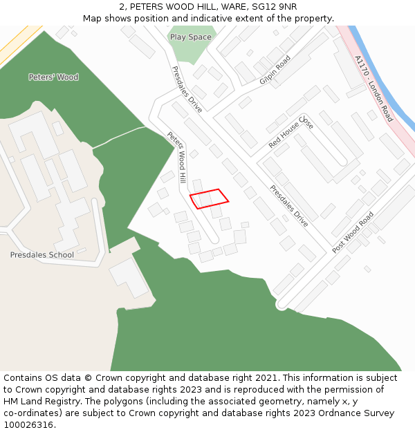2, PETERS WOOD HILL, WARE, SG12 9NR: Location map and indicative extent of plot