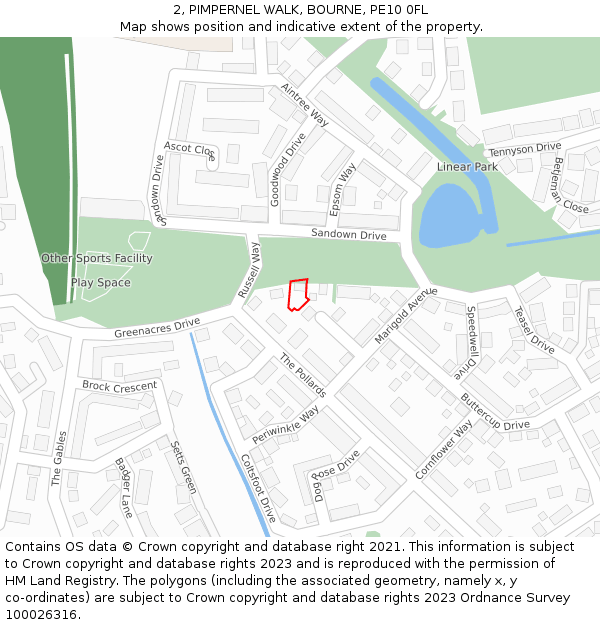 2, PIMPERNEL WALK, BOURNE, PE10 0FL: Location map and indicative extent of plot