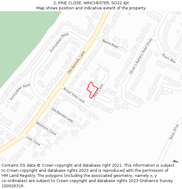 2, PINE CLOSE, WINCHESTER, SO22 4JX: Location map and indicative extent of plot