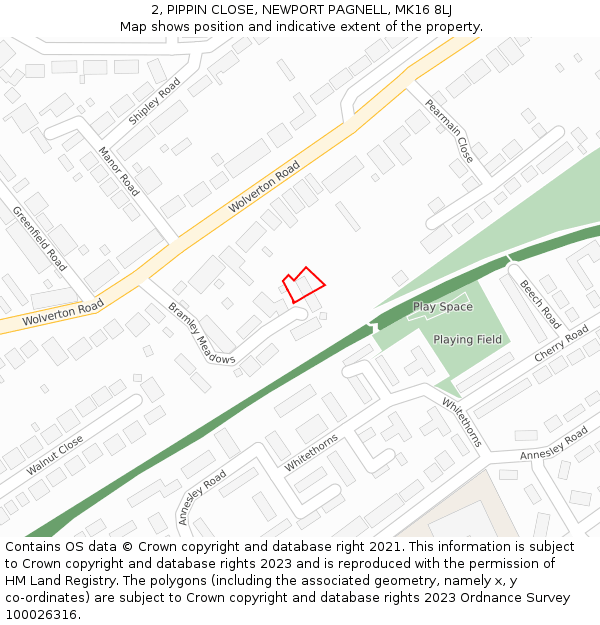 2, PIPPIN CLOSE, NEWPORT PAGNELL, MK16 8LJ: Location map and indicative extent of plot