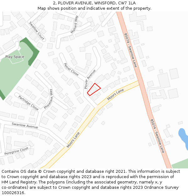 2, PLOVER AVENUE, WINSFORD, CW7 1LA: Location map and indicative extent of plot