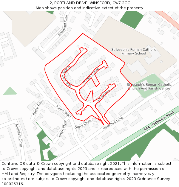 2, PORTLAND DRIVE, WINSFORD, CW7 2GG: Location map and indicative extent of plot