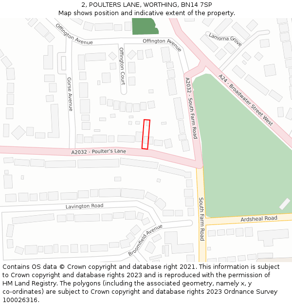 2, POULTERS LANE, WORTHING, BN14 7SP: Location map and indicative extent of plot