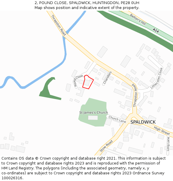 2, POUND CLOSE, SPALDWICK, HUNTINGDON, PE28 0UH: Location map and indicative extent of plot