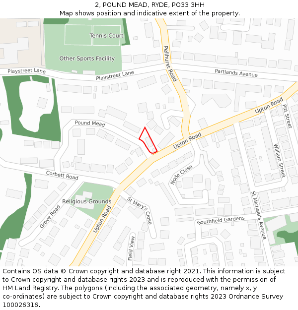 2, POUND MEAD, RYDE, PO33 3HH: Location map and indicative extent of plot