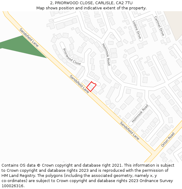 2, PRIORWOOD CLOSE, CARLISLE, CA2 7TU: Location map and indicative extent of plot