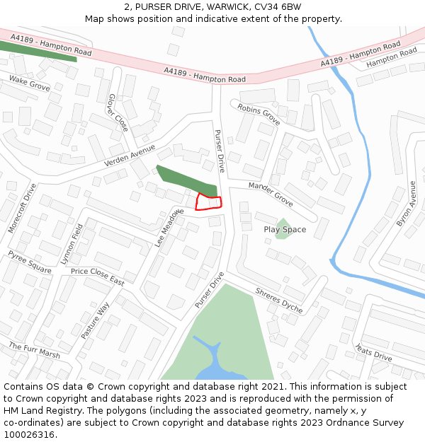 2, PURSER DRIVE, WARWICK, CV34 6BW: Location map and indicative extent of plot