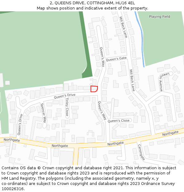 2, QUEENS DRIVE, COTTINGHAM, HU16 4EL: Location map and indicative extent of plot