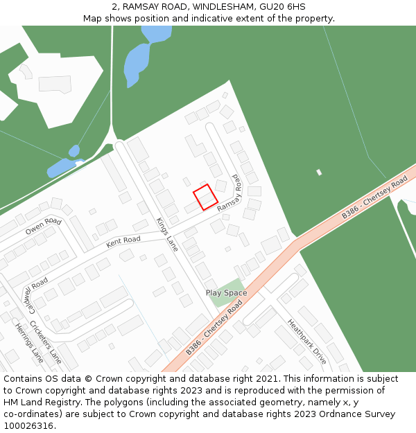 2, RAMSAY ROAD, WINDLESHAM, GU20 6HS: Location map and indicative extent of plot