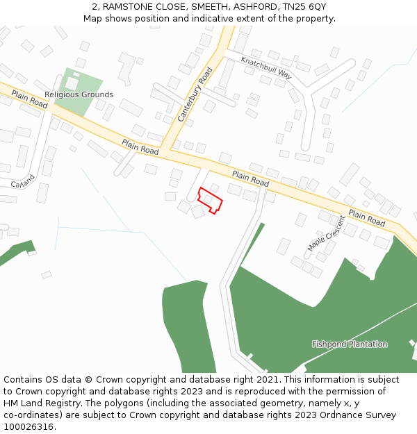 2, RAMSTONE CLOSE, SMEETH, ASHFORD, TN25 6QY: Location map and indicative extent of plot