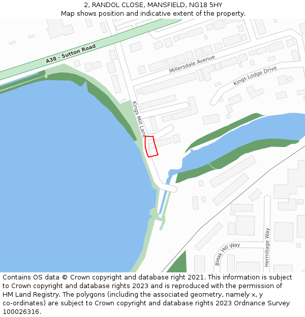 2, RANDOL CLOSE, MANSFIELD, NG18 5HY: Location map and indicative extent of plot