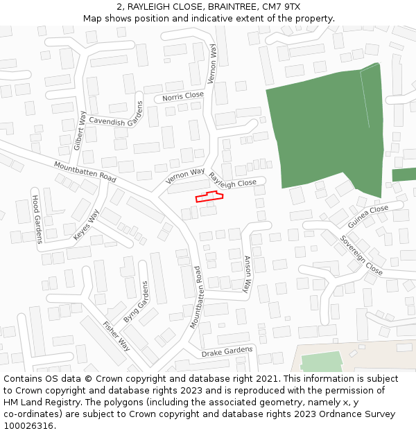 2, RAYLEIGH CLOSE, BRAINTREE, CM7 9TX: Location map and indicative extent of plot