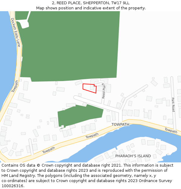 2, REED PLACE, SHEPPERTON, TW17 9LL: Location map and indicative extent of plot