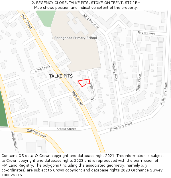 2, REGENCY CLOSE, TALKE PITS, STOKE-ON-TRENT, ST7 1RH: Location map and indicative extent of plot