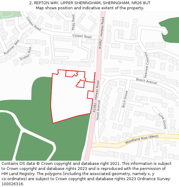 2, REPTON WAY, UPPER SHERINGHAM, SHERINGHAM, NR26 8UT: Location map and indicative extent of plot