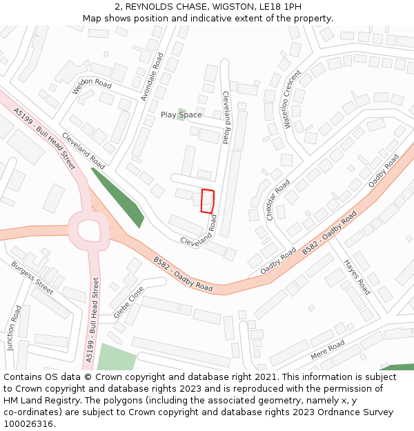 2, REYNOLDS CHASE, WIGSTON, LE18 1PH: Location map and indicative extent of plot