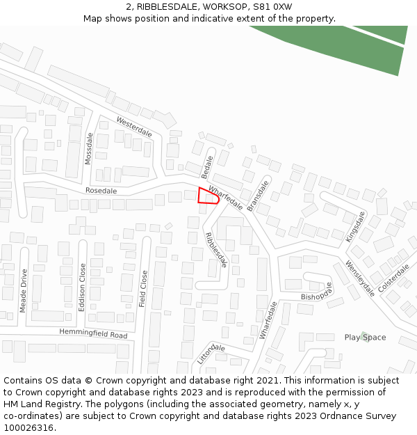 2, RIBBLESDALE, WORKSOP, S81 0XW: Location map and indicative extent of plot