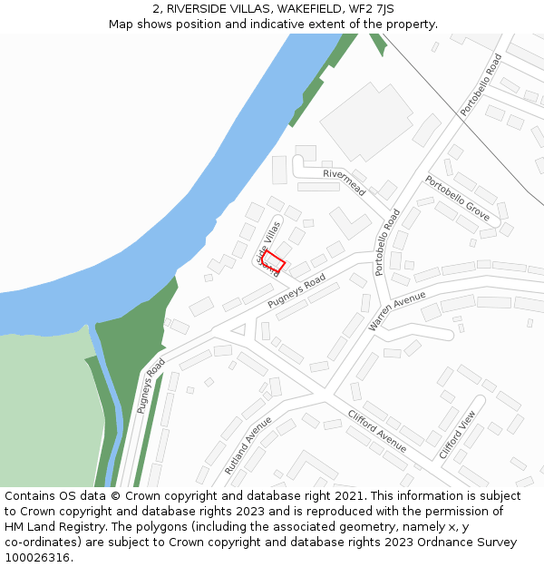 2, RIVERSIDE VILLAS, WAKEFIELD, WF2 7JS: Location map and indicative extent of plot