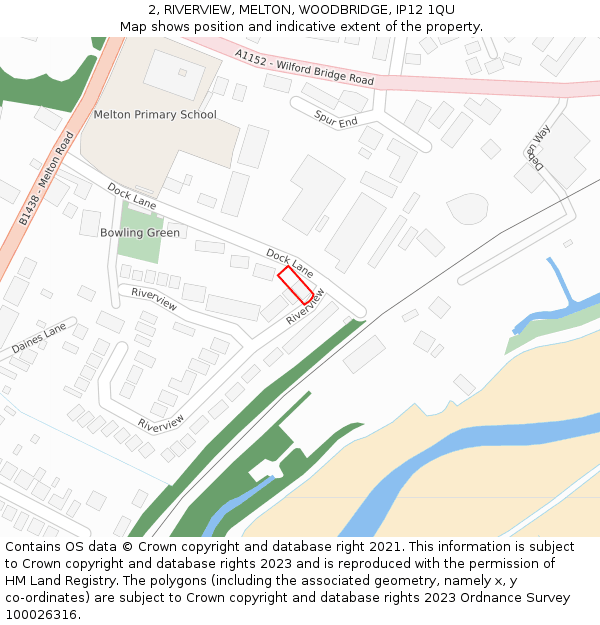 2, RIVERVIEW, MELTON, WOODBRIDGE, IP12 1QU: Location map and indicative extent of plot