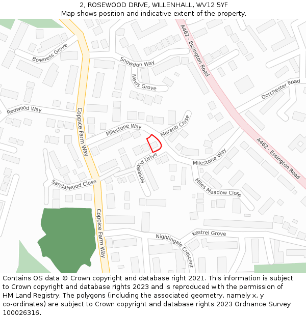 2, ROSEWOOD DRIVE, WILLENHALL, WV12 5YF: Location map and indicative extent of plot