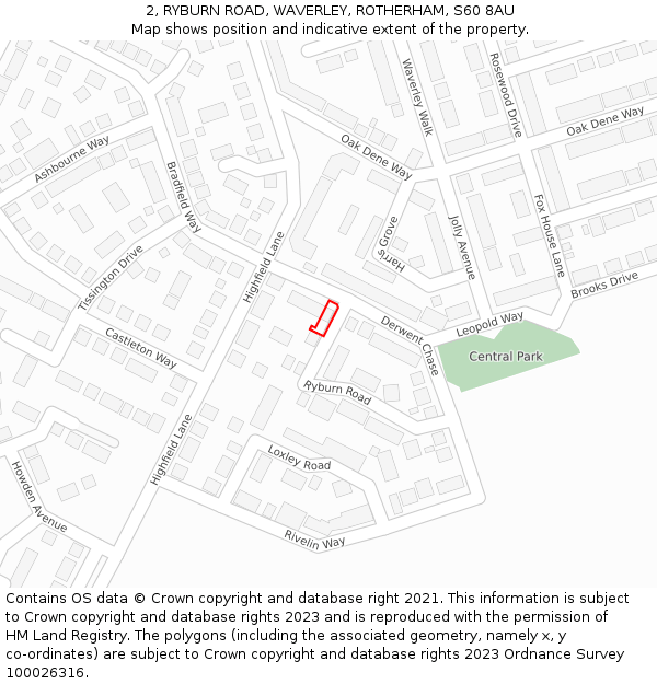 2, RYBURN ROAD, WAVERLEY, ROTHERHAM, S60 8AU: Location map and indicative extent of plot