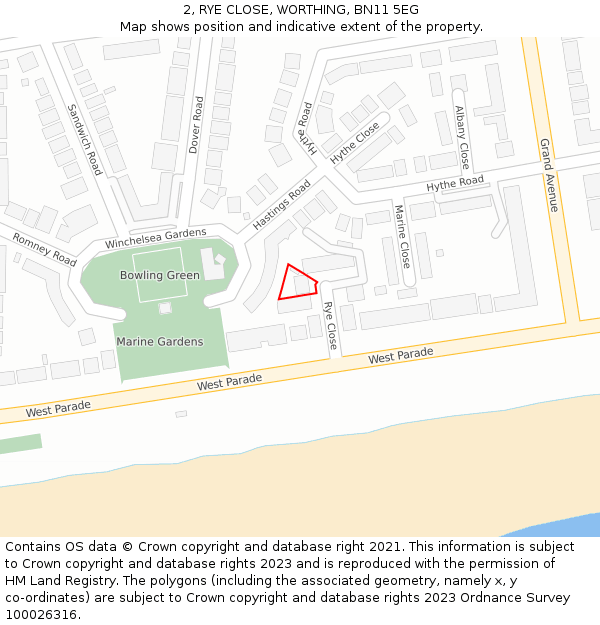 2, RYE CLOSE, WORTHING, BN11 5EG: Location map and indicative extent of plot