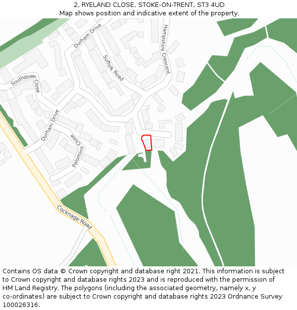 2, RYELAND CLOSE, STOKE-ON-TRENT, ST3 4UD: Location map and indicative extent of plot