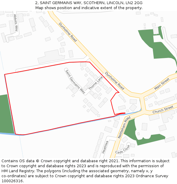 2, SAINT GERMAINS WAY, SCOTHERN, LINCOLN, LN2 2GG: Location map and indicative extent of plot