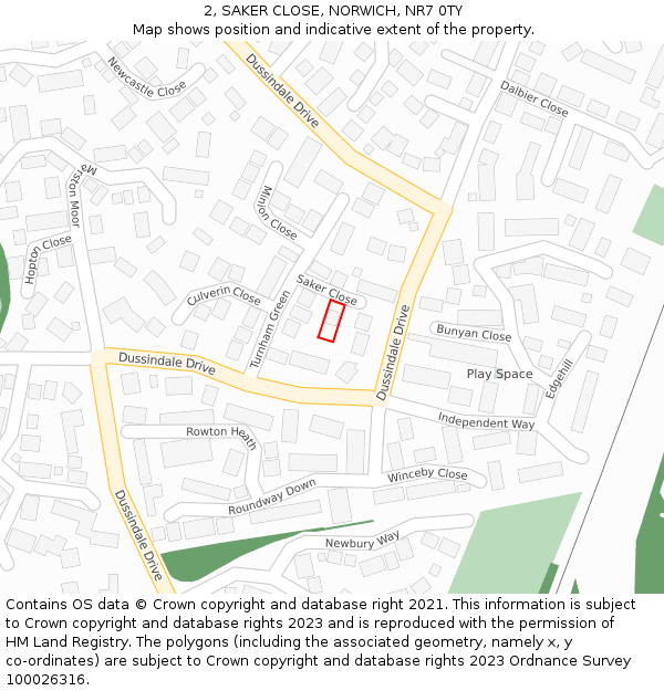 2, SAKER CLOSE, NORWICH, NR7 0TY: Location map and indicative extent of plot
