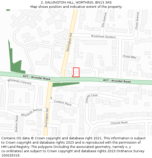 2, SALVINGTON HILL, WORTHING, BN13 3AS: Location map and indicative extent of plot