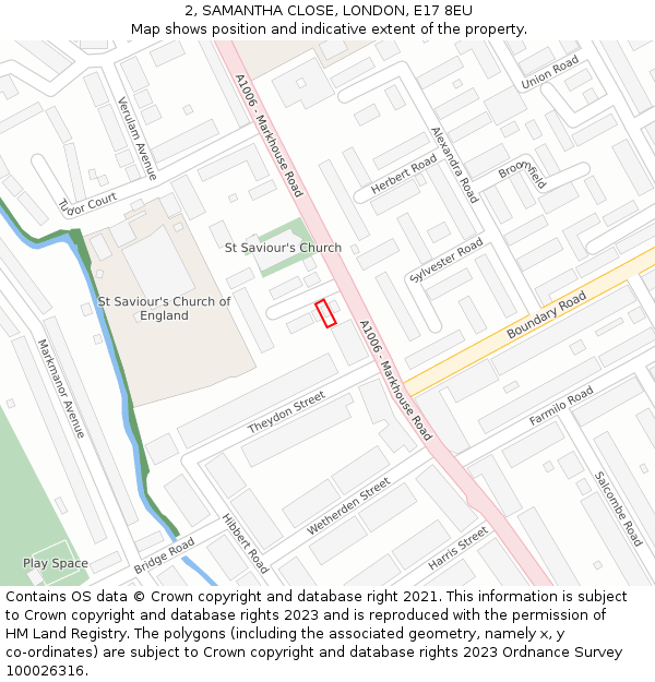 2, SAMANTHA CLOSE, LONDON, E17 8EU: Location map and indicative extent of plot
