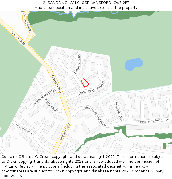 2, SANDRINGHAM CLOSE, WINSFORD, CW7 2RT: Location map and indicative extent of plot