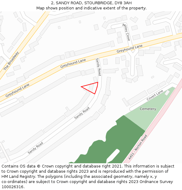 2, SANDY ROAD, STOURBRIDGE, DY8 3AH: Location map and indicative extent of plot