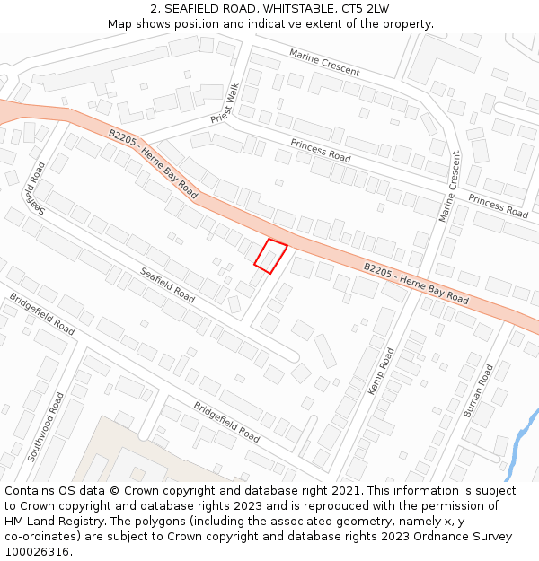 2, SEAFIELD ROAD, WHITSTABLE, CT5 2LW: Location map and indicative extent of plot