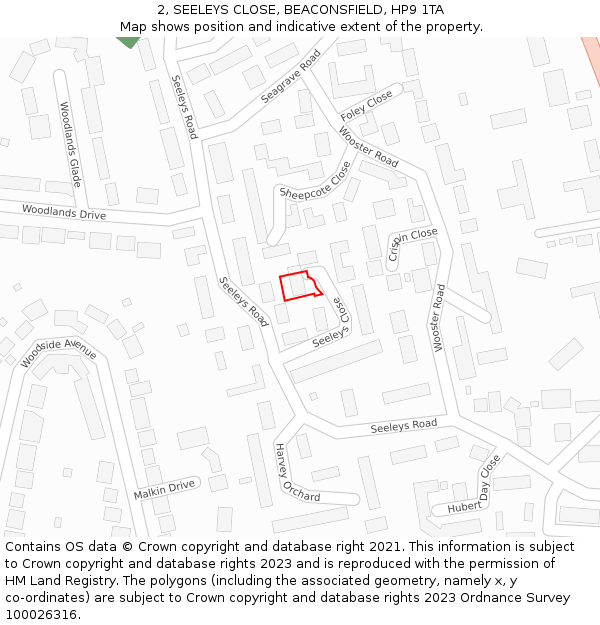 2, SEELEYS CLOSE, BEACONSFIELD, HP9 1TA: Location map and indicative extent of plot