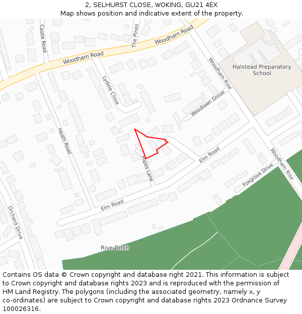 2, SELHURST CLOSE, WOKING, GU21 4EX: Location map and indicative extent of plot