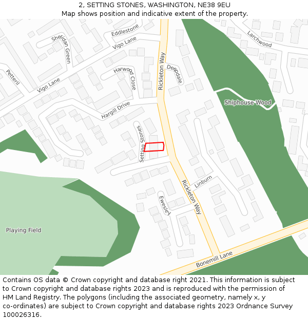 2, SETTING STONES, WASHINGTON, NE38 9EU: Location map and indicative extent of plot