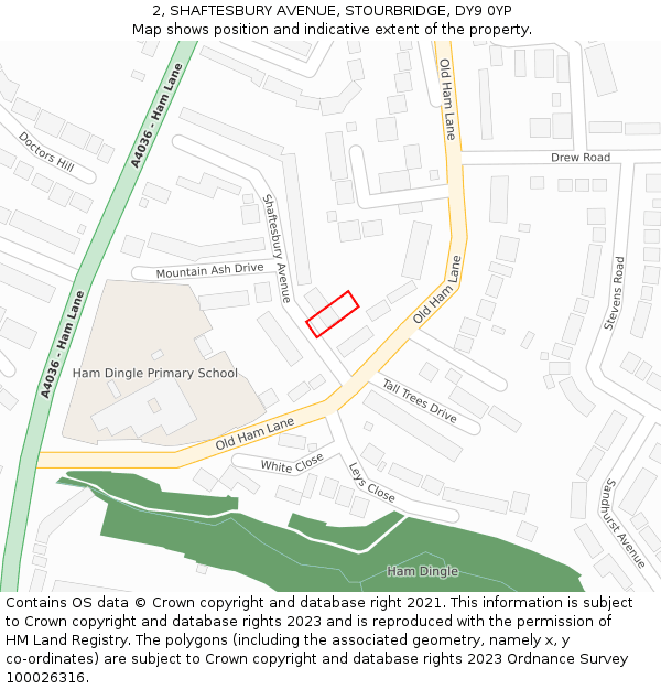 2, SHAFTESBURY AVENUE, STOURBRIDGE, DY9 0YP: Location map and indicative extent of plot