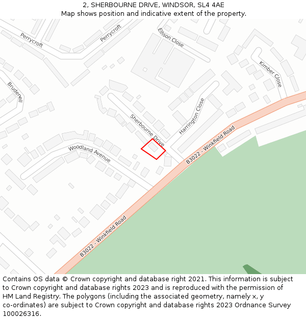 2, SHERBOURNE DRIVE, WINDSOR, SL4 4AE: Location map and indicative extent of plot