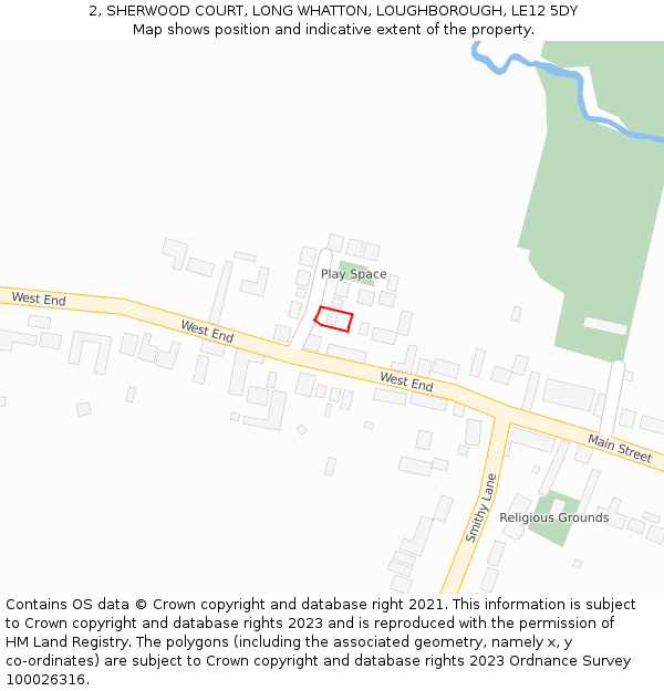 2, SHERWOOD COURT, LONG WHATTON, LOUGHBOROUGH, LE12 5DY: Location map and indicative extent of plot