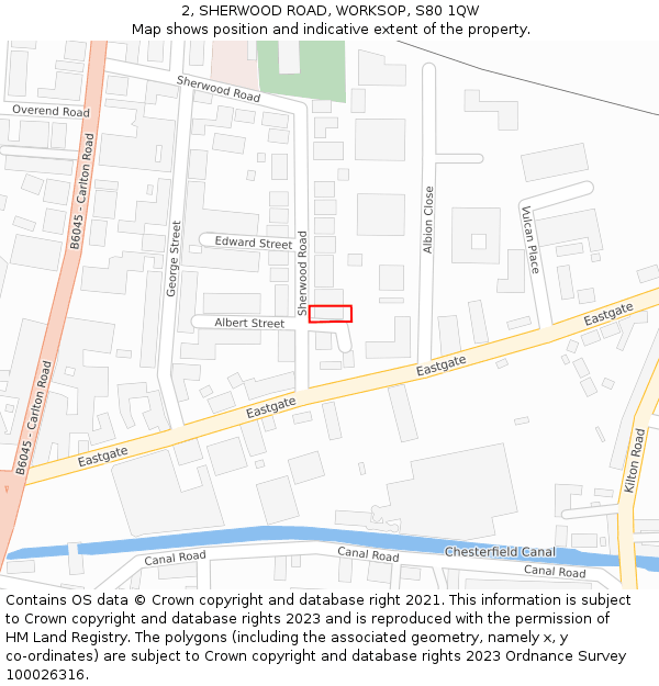 2, SHERWOOD ROAD, WORKSOP, S80 1QW: Location map and indicative extent of plot