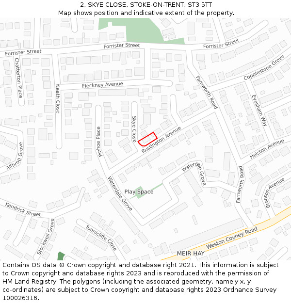 2, SKYE CLOSE, STOKE-ON-TRENT, ST3 5TT: Location map and indicative extent of plot