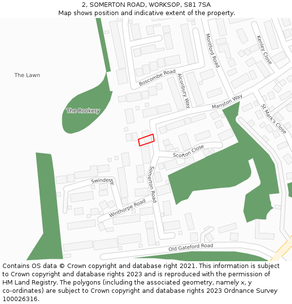 2, SOMERTON ROAD, WORKSOP, S81 7SA: Location map and indicative extent of plot