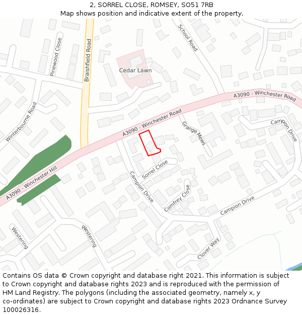 2, SORREL CLOSE, ROMSEY, SO51 7RB: Location map and indicative extent of plot