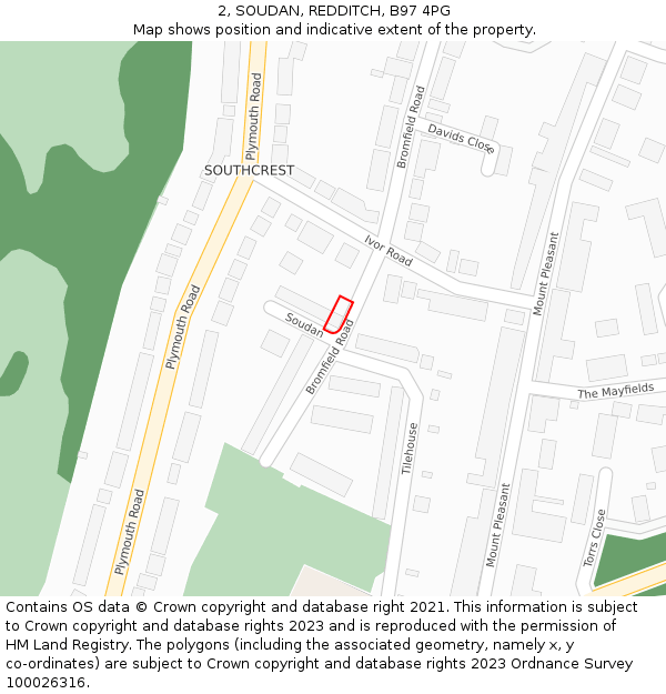 2, SOUDAN, REDDITCH, B97 4PG: Location map and indicative extent of plot