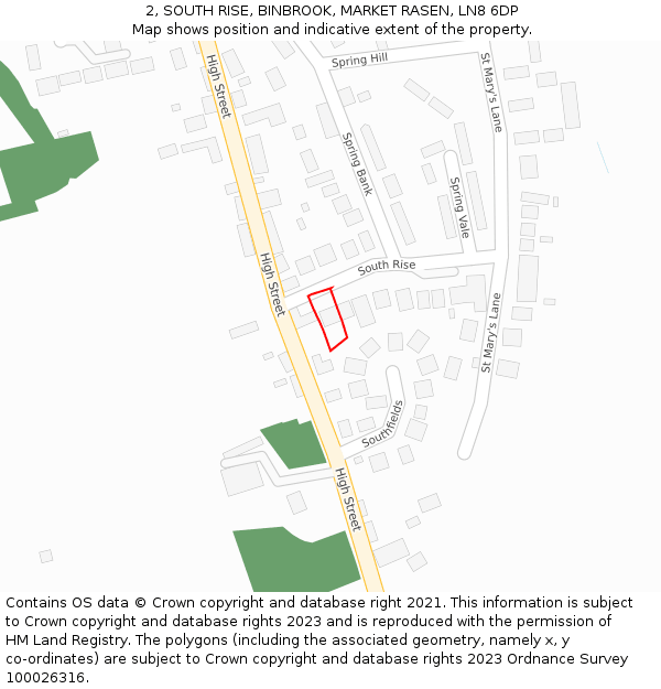 2, SOUTH RISE, BINBROOK, MARKET RASEN, LN8 6DP: Location map and indicative extent of plot