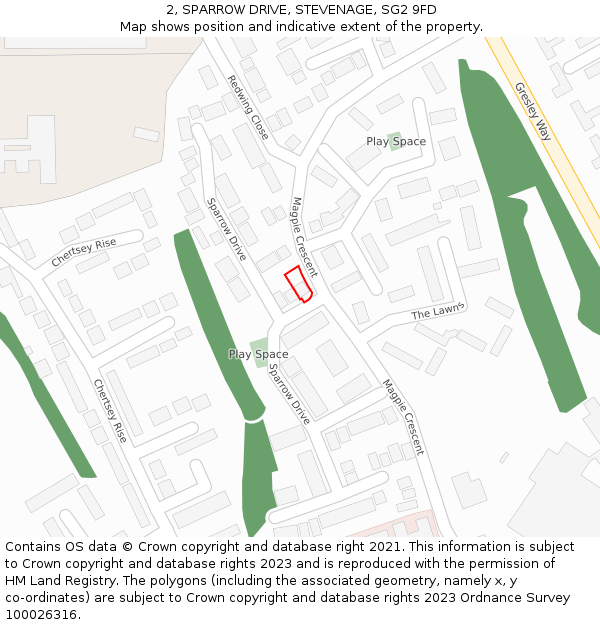 2, SPARROW DRIVE, STEVENAGE, SG2 9FD: Location map and indicative extent of plot